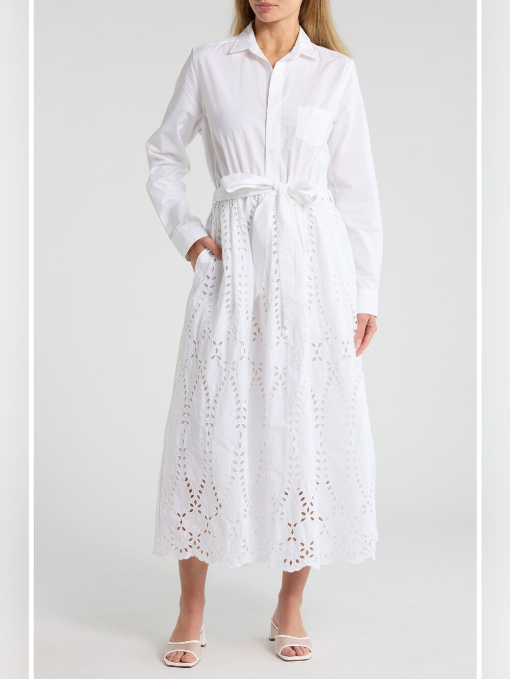 Frank & Eileen Grace Embroidered Eyelet Long Sleeve Cotton Shirtdress